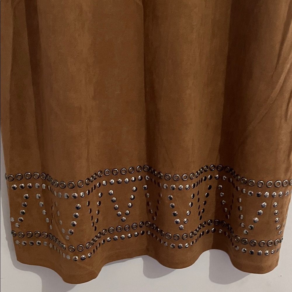 Spense Brown Midi Dress with Studded Detail faux suede short sleeve large sz 14 - Picture 6 of 10